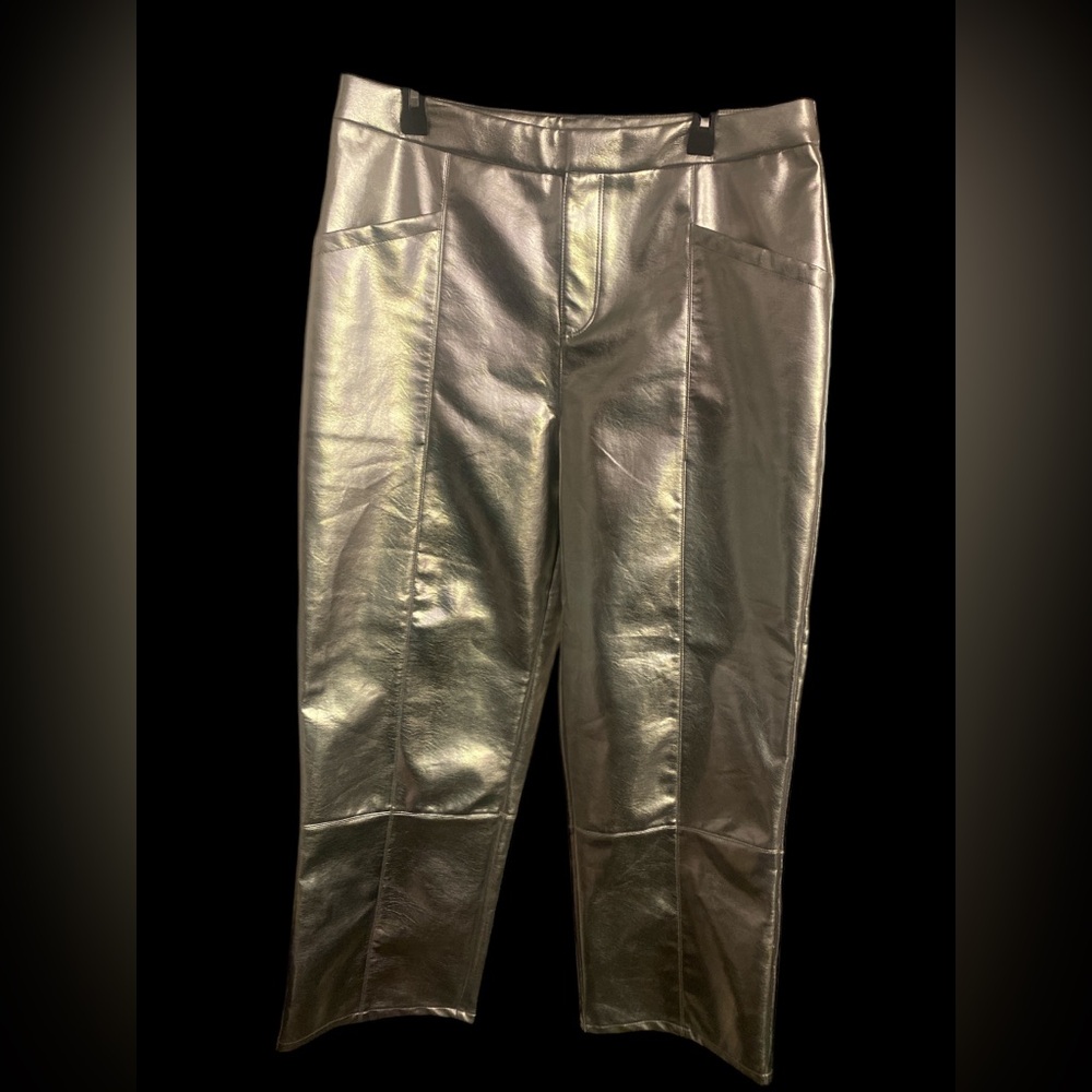AVEC LES FILLES METALLIC SILVER HIGH WAIST PANTS XL NWOT